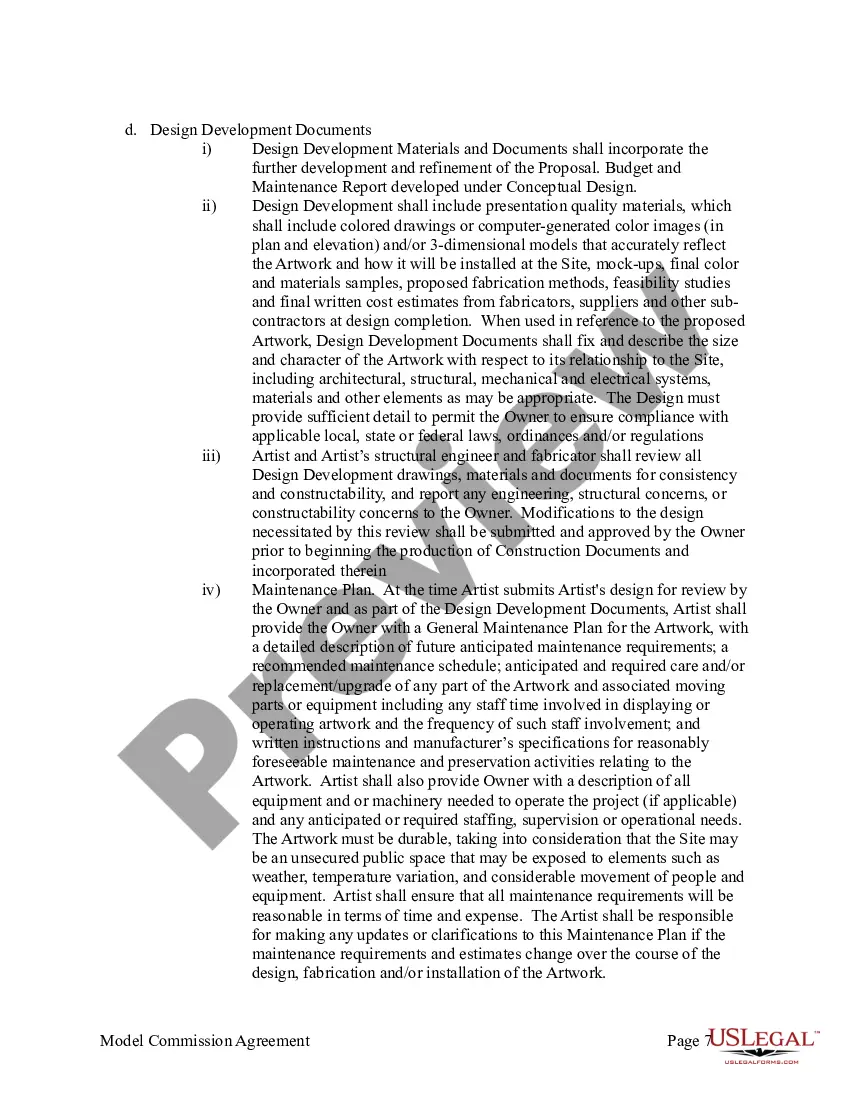 Preview Agreement for Commission of Public Art Work Between Artist and Private Entity or Non-Agency