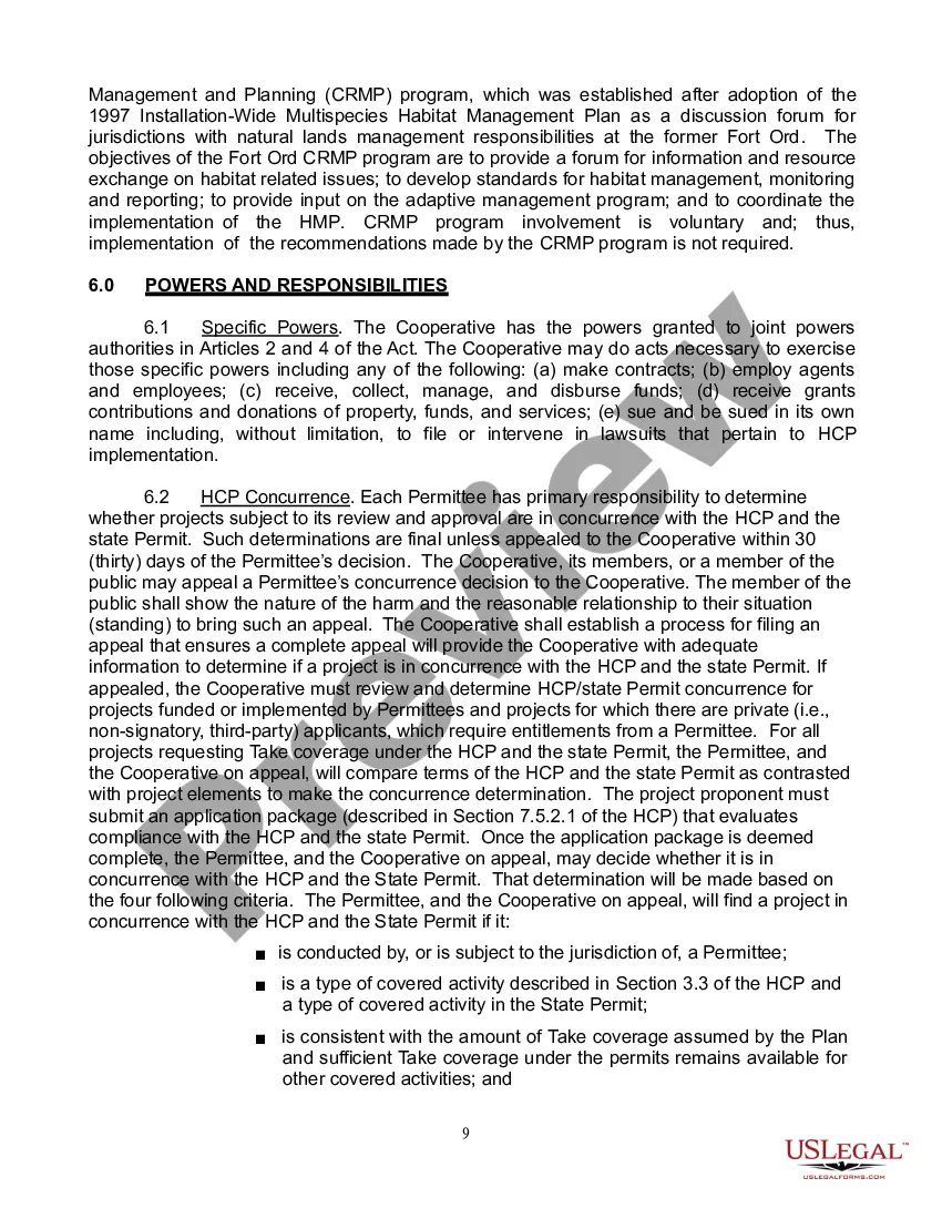 Preview Joint Exercise of Powers Agreement Creating a Habitat Cooperative