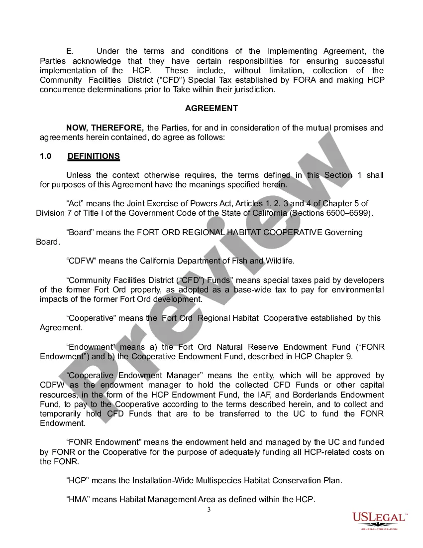 Preview Joint Exercise of Powers Agreement Creating a Habitat Cooperative