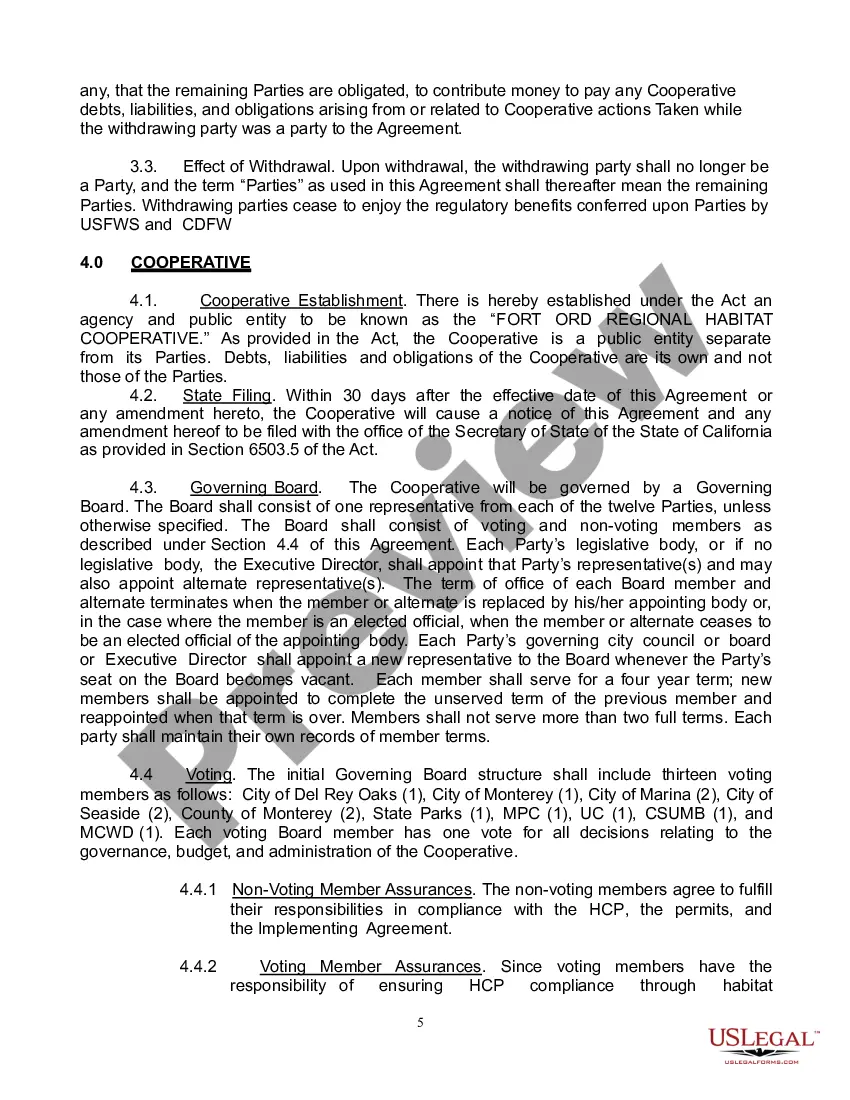 Preview Joint Exercise of Powers Agreement Creating a Habitat Cooperative