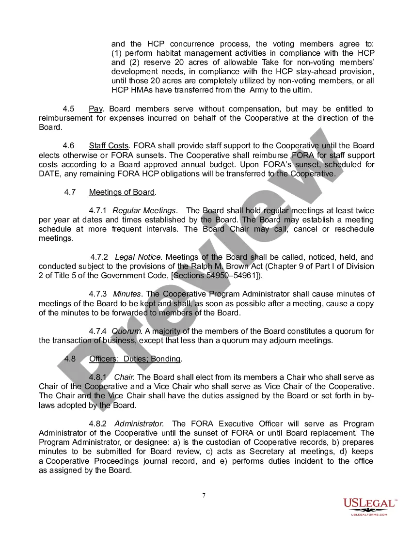 Preview Joint Exercise of Powers Agreement Creating a Habitat Cooperative