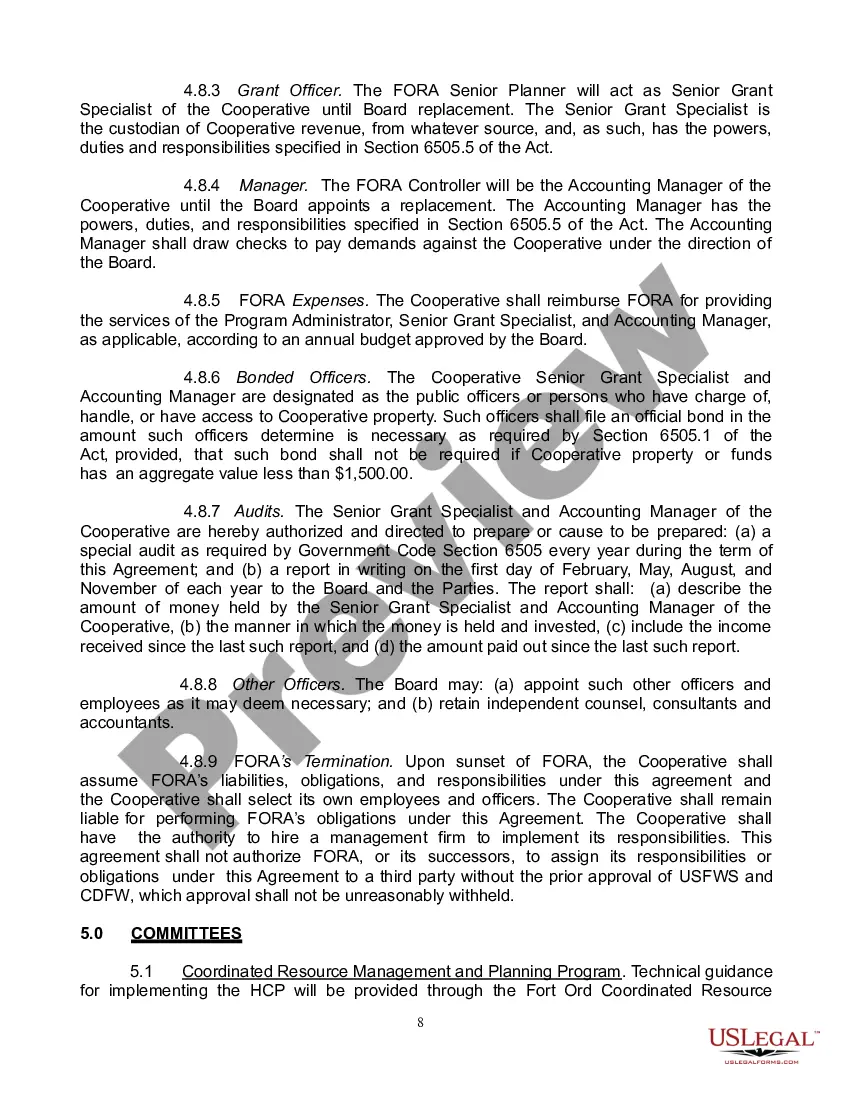 Preview Joint Exercise of Powers Agreement Creating a Habitat Cooperative