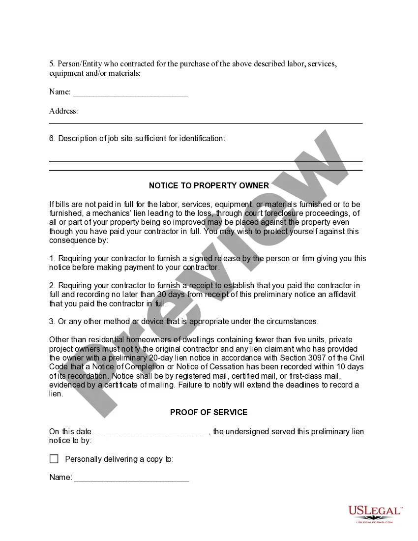 Preview 20 Day Preliminary Lien Notice