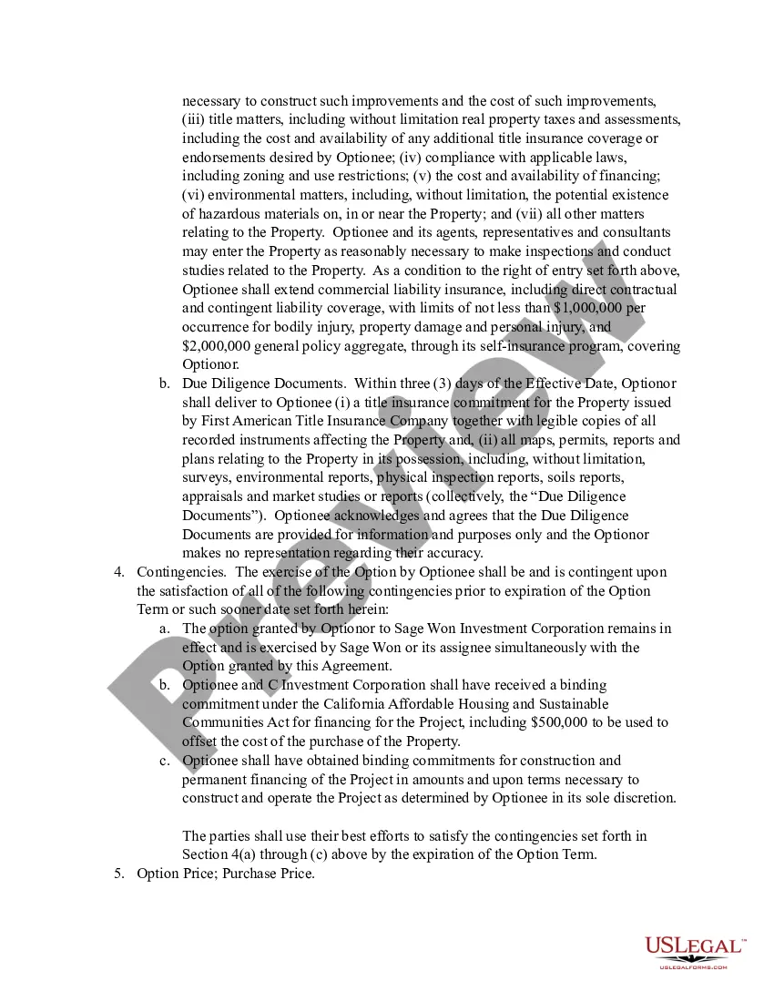 Preview Option Agreement between a LLC and a political subdivision of the State