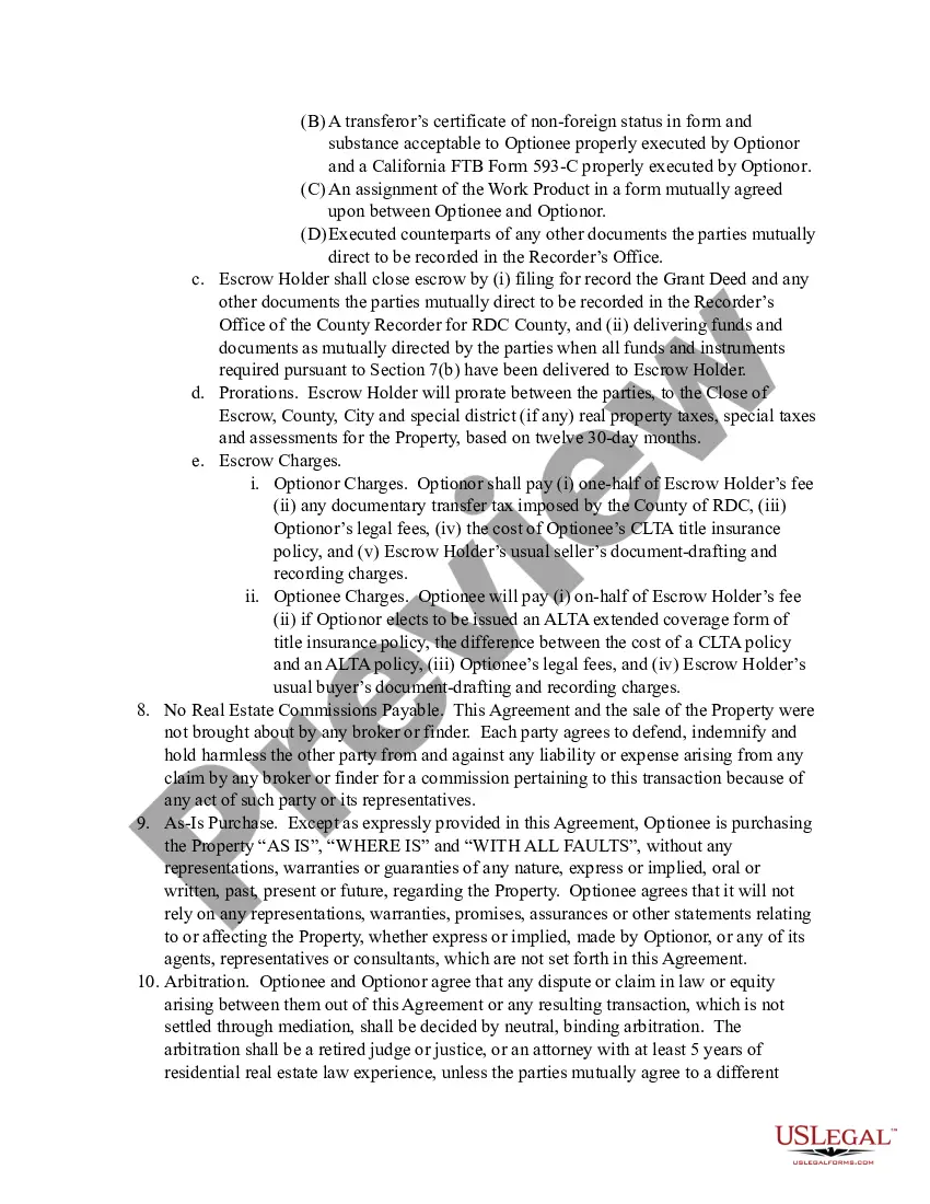 Preview Option Agreement between a LLC and a political subdivision of the State