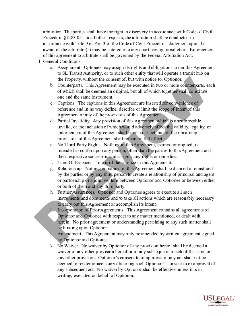 Preview Option Agreement between a LLC and a political subdivision of the State