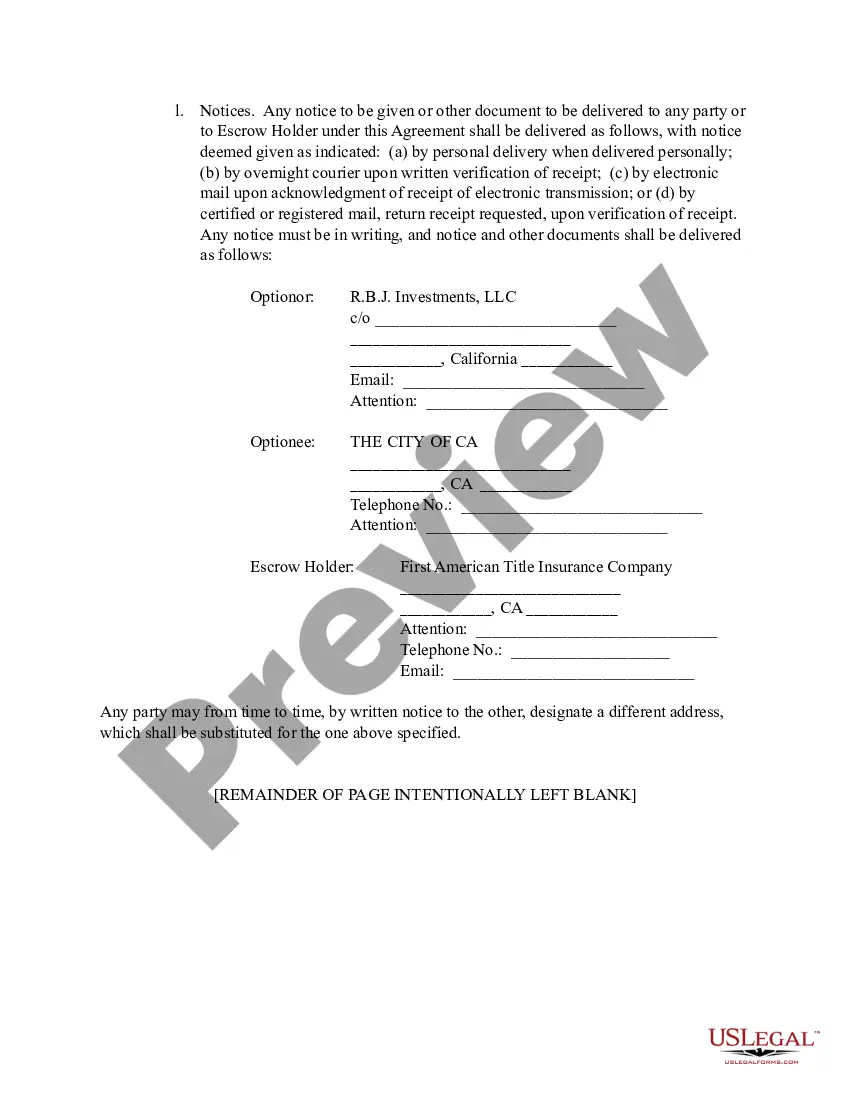 Preview Option Agreement between a LLC and a political subdivision of the State