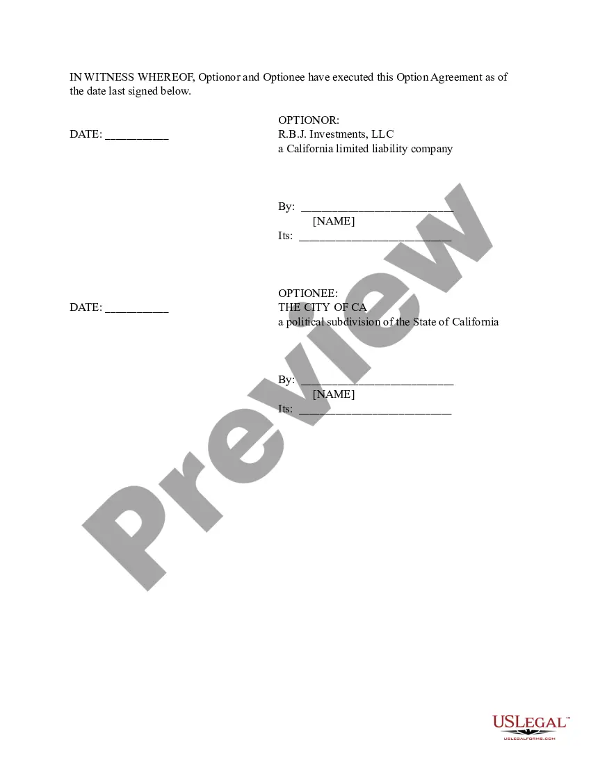 Preview Option Agreement between a LLC and a political subdivision of the State