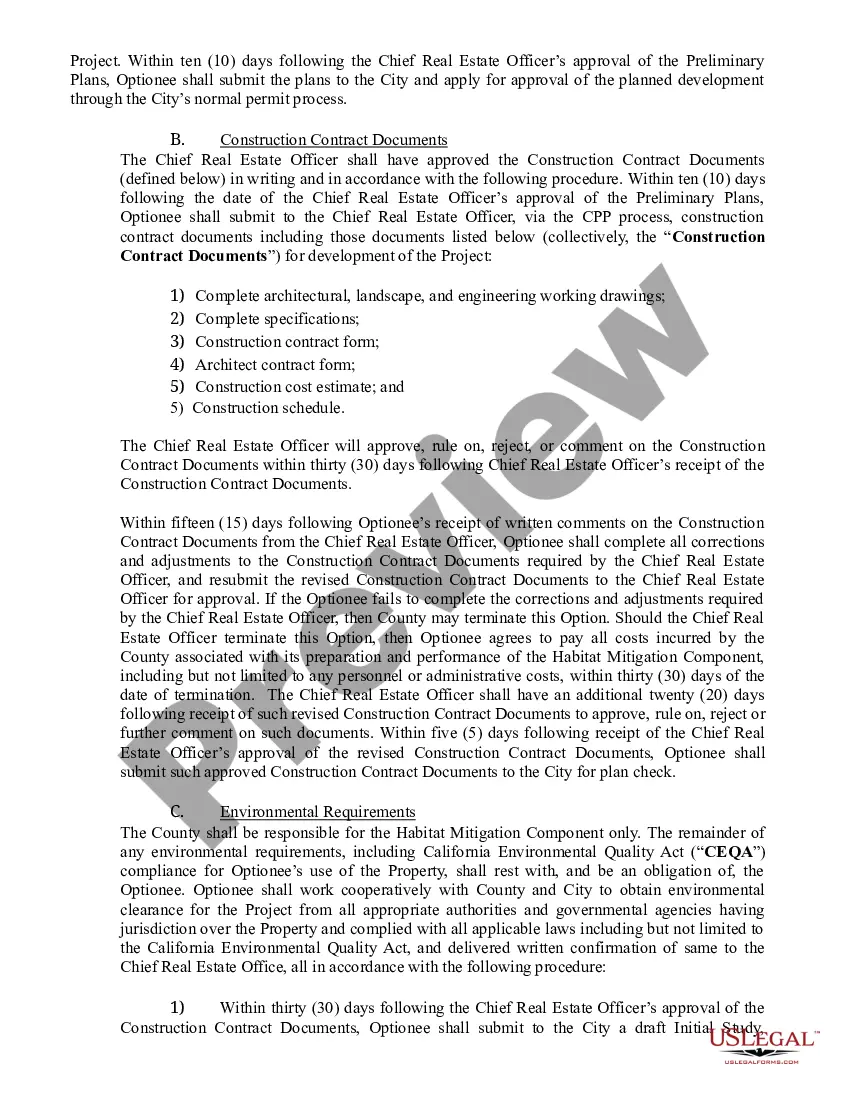 Preview Option Agreement - Option to Lease Property between County and Optionee