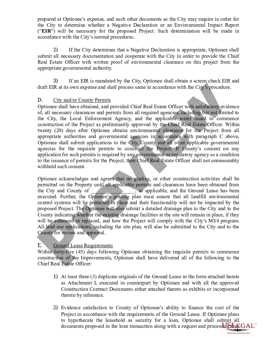 Preview Option Agreement - Option to Lease Property between County and Optionee