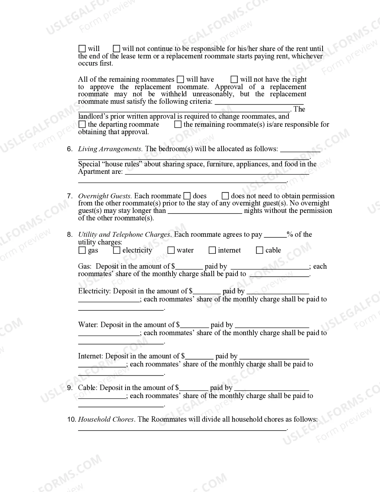 Preview Roommate Agreement for Apartment Co-Tenants