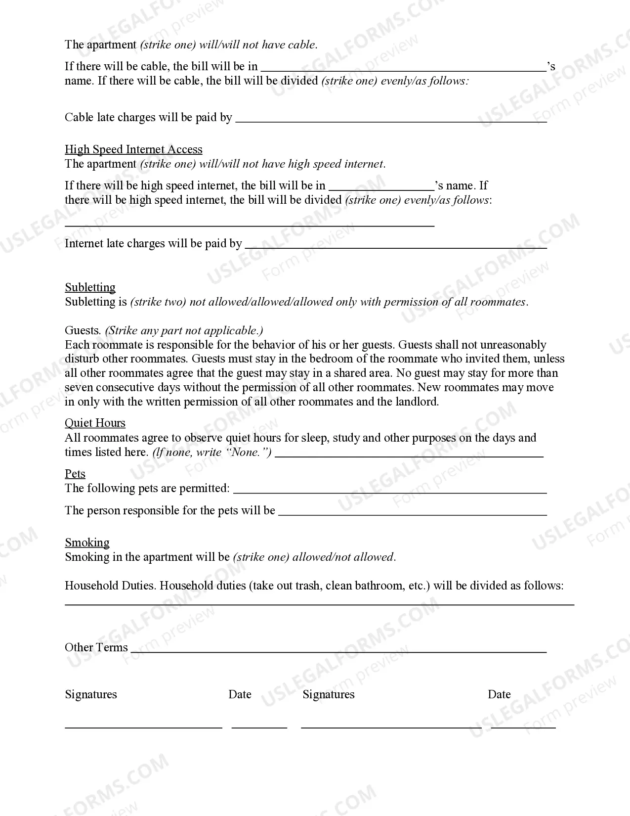 Preview Roommate Agreement for Shared Dwelling