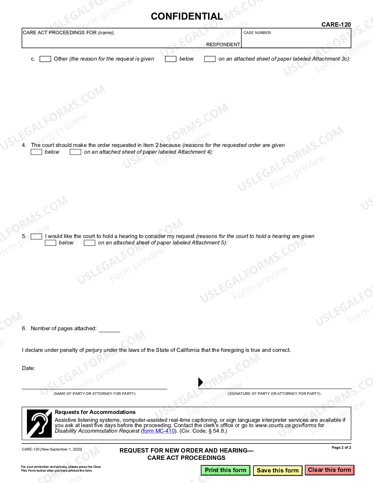 Preview Request for New Order and Hearing - CARE Act Proceedings