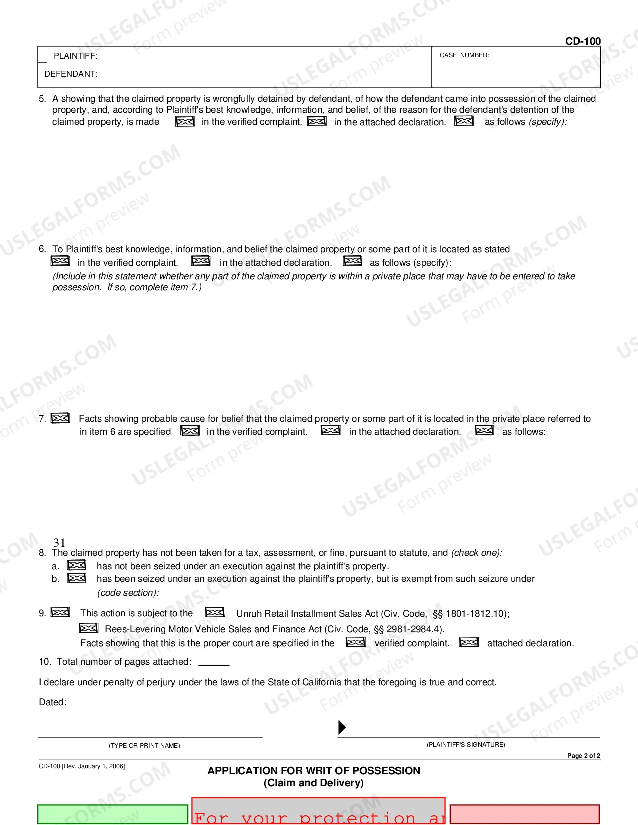 Preview Application For Writ Of Possession