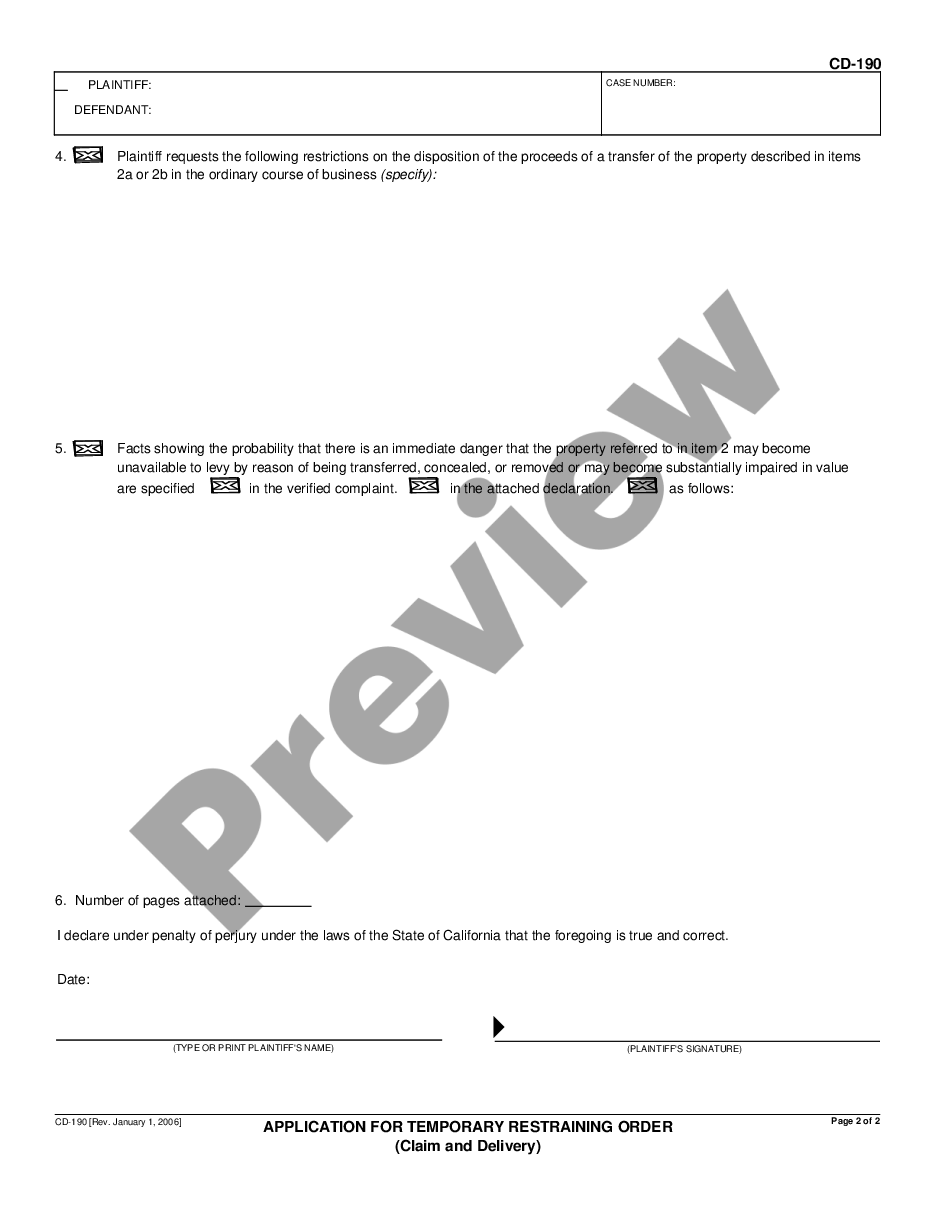 form Declaration for Temporary Restraining Order preview
