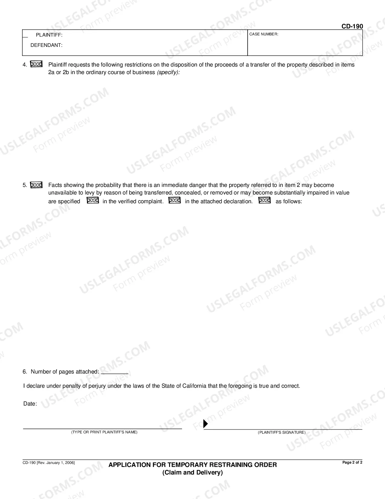 Preview Declaration for Temporary Restraining Order