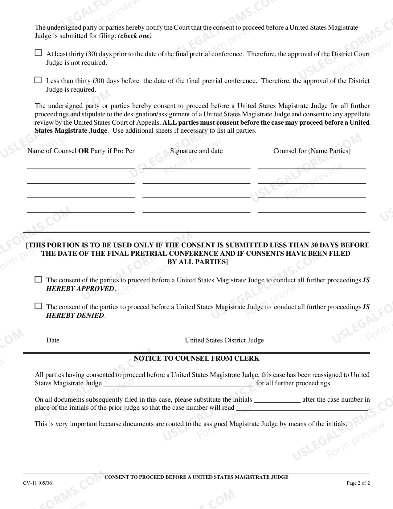 Preview Consent to Proceed Before a United States Magistrate Judge and Designation