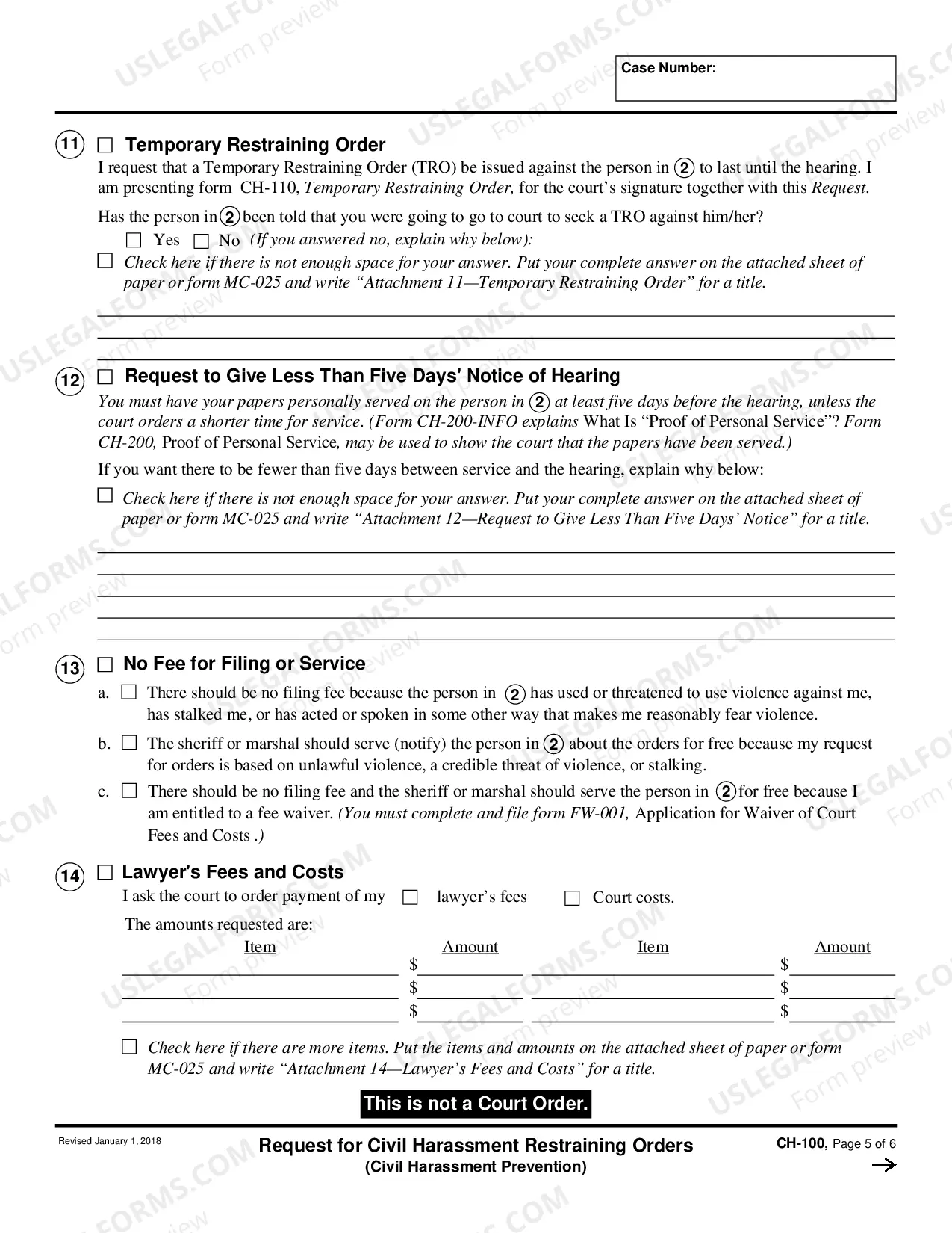 Preview Request for Civil Harassment Restraining Orders
