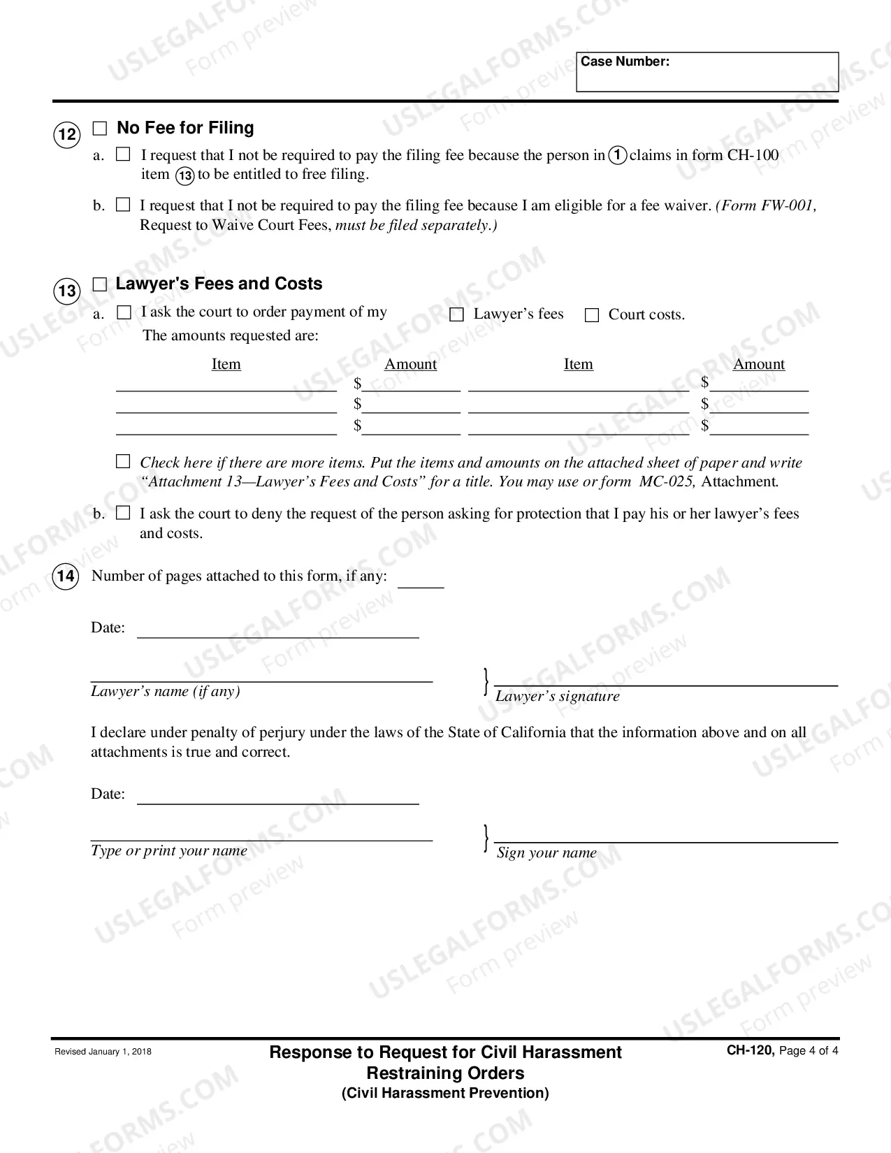 Preview Response to Request for Civil Harassment Restraining Orders