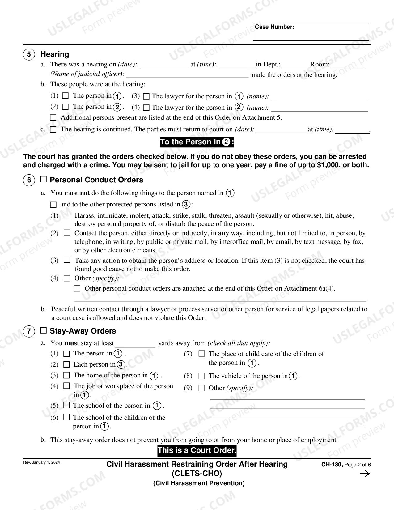 Preview Civil Harassment Restraining Order after Hearing