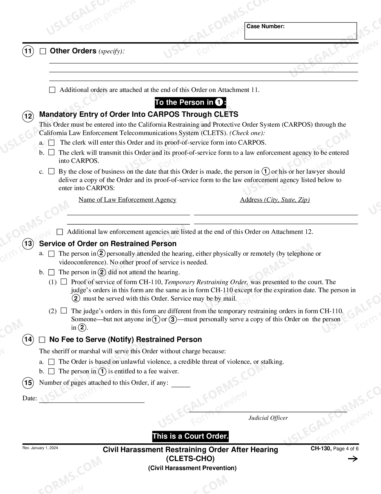 Preview Civil Harassment Restraining Order after Hearing