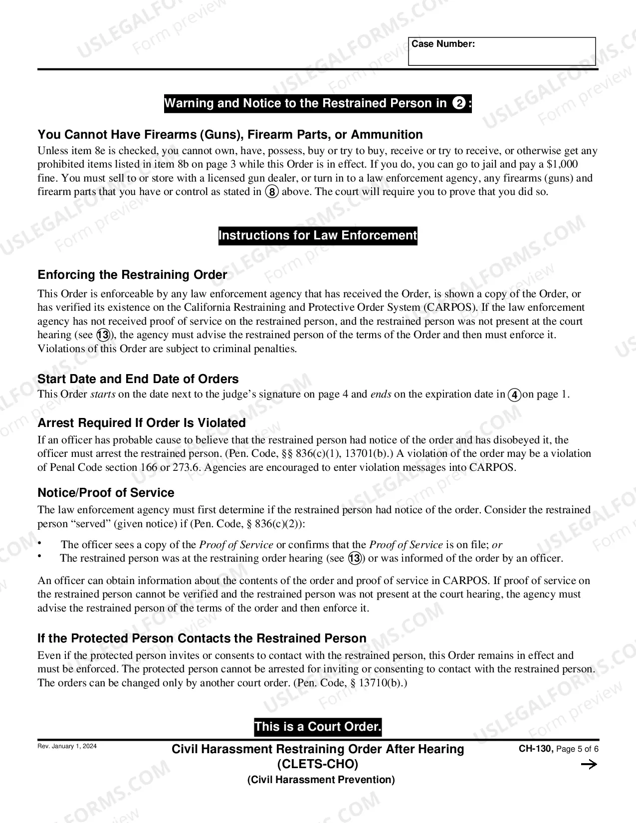 Preview Civil Harassment Restraining Order after Hearing