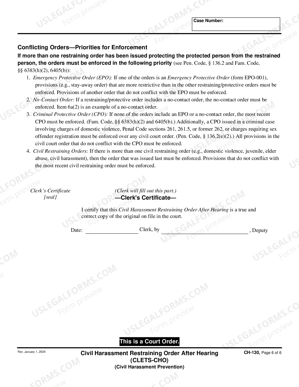 Preview Civil Harassment Restraining Order after Hearing