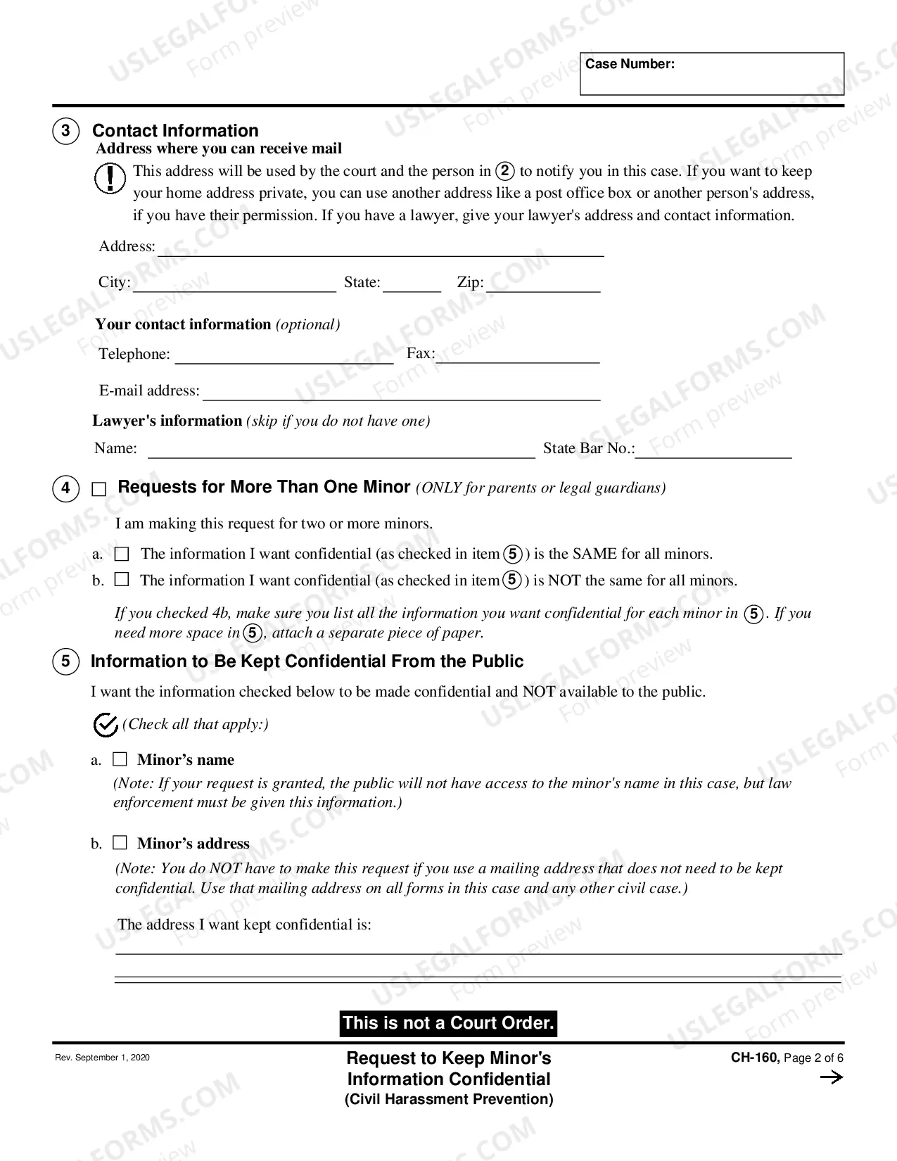 Preview Request to Keep Minor's Information Confidential - Civil Harassment Prevention