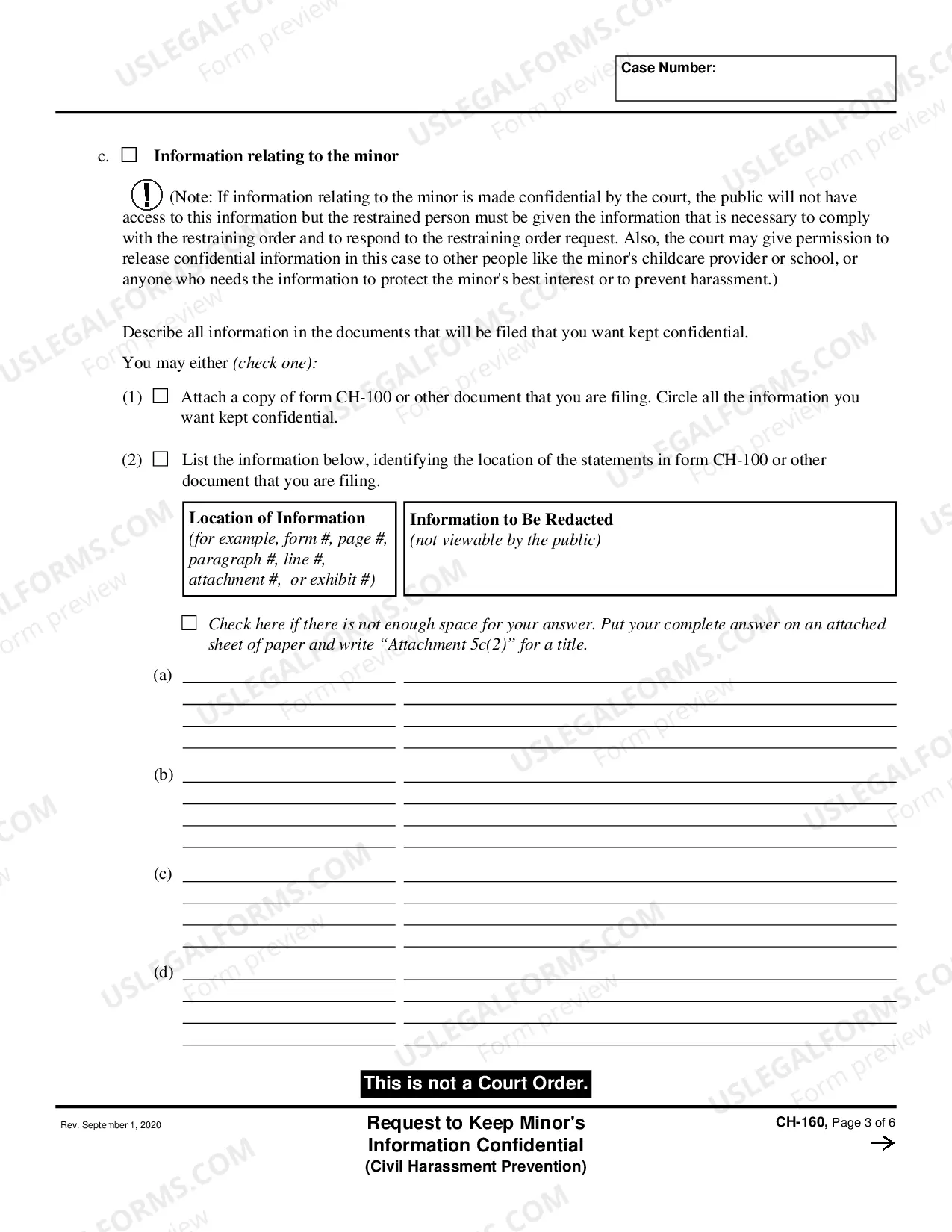 Preview Request to Keep Minor's Information Confidential - Civil Harassment Prevention