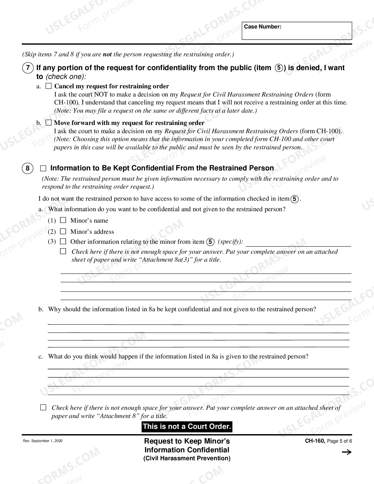 Preview Request to Keep Minor's Information Confidential - Civil Harassment Prevention