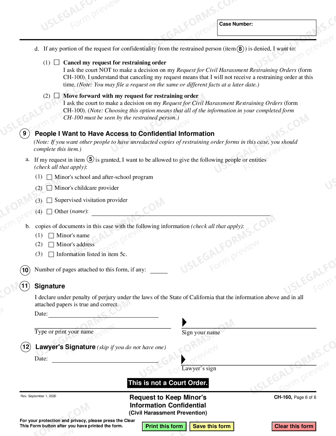Preview Request to Keep Minor's Information Confidential - Civil Harassment Prevention