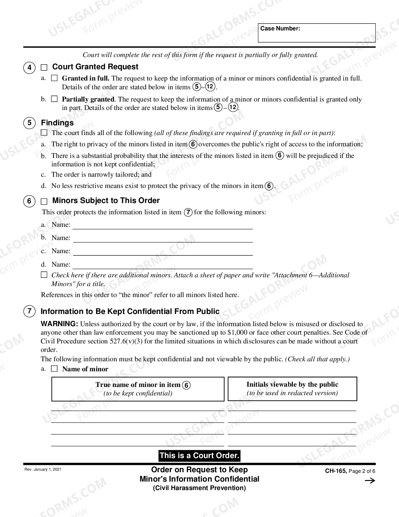 Preview Order to Request to Keep Minor's Information Confidential