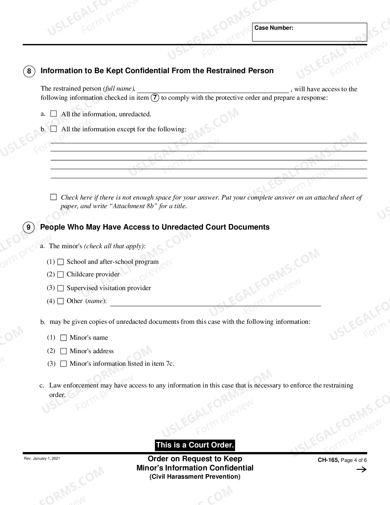 Preview Order to Request to Keep Minor's Information Confidential