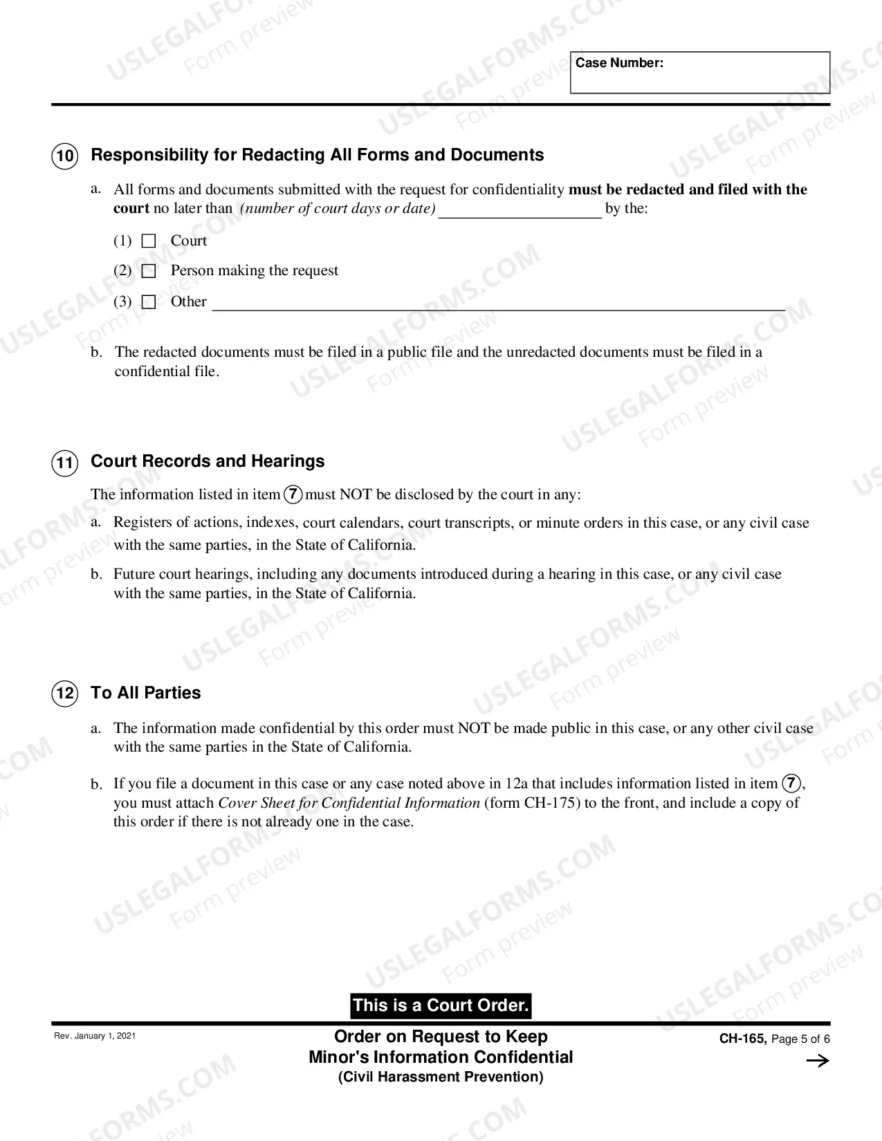 Preview Order to Request to Keep Minor's Information Confidential
