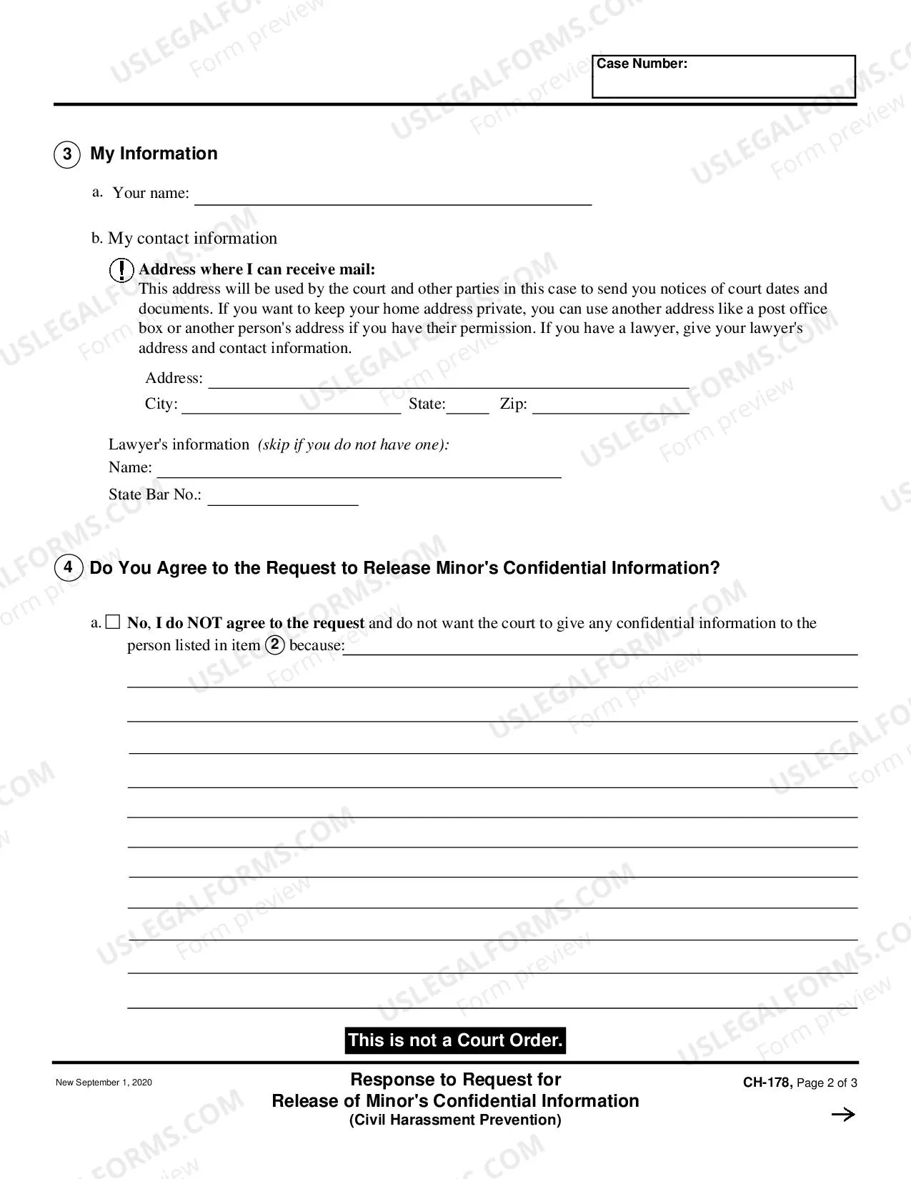 Preview Response to Request for Release of Minor's Confidential Information
