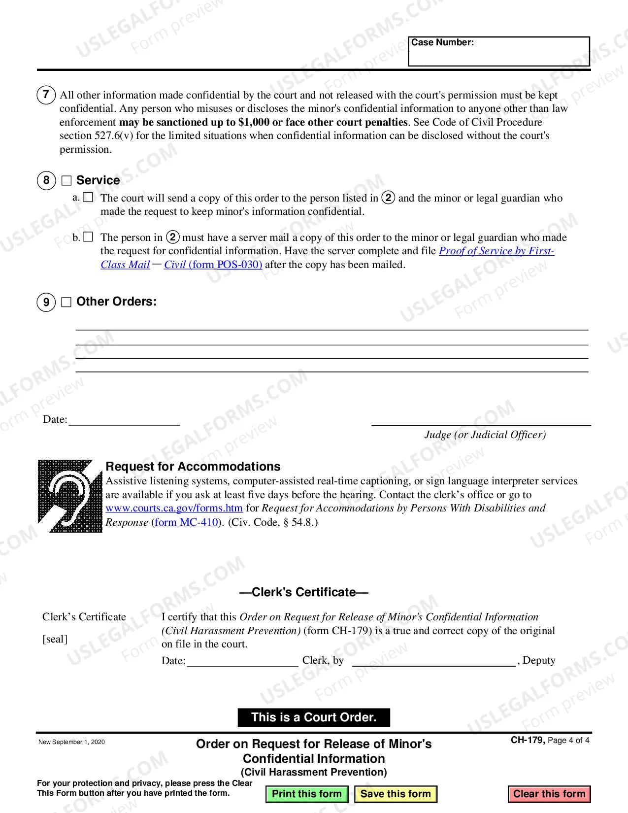 Preview Order on Request for Release of Minor's Confidential Information