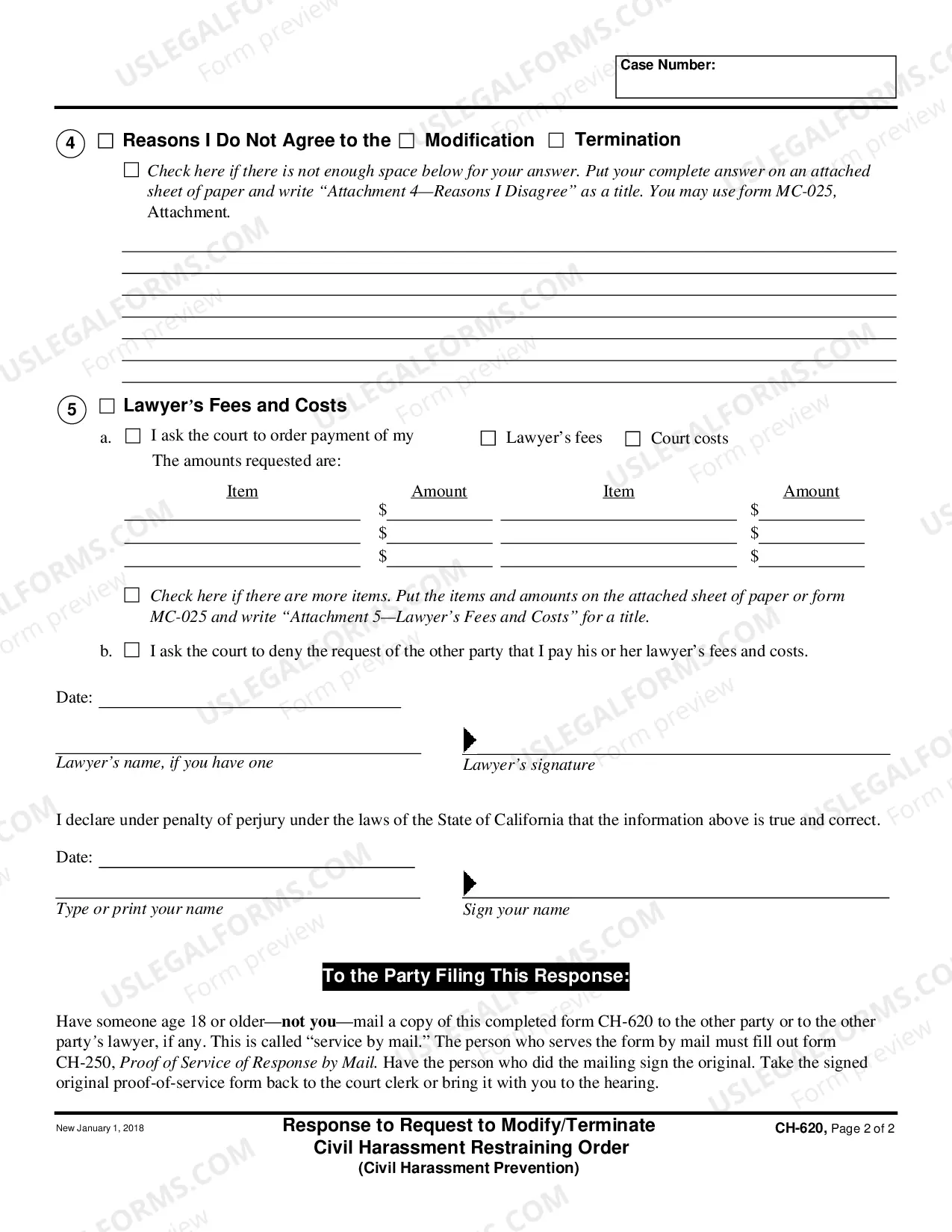 Preview Response to Request to Modify or Terminate Civil Harassment Restraining Order