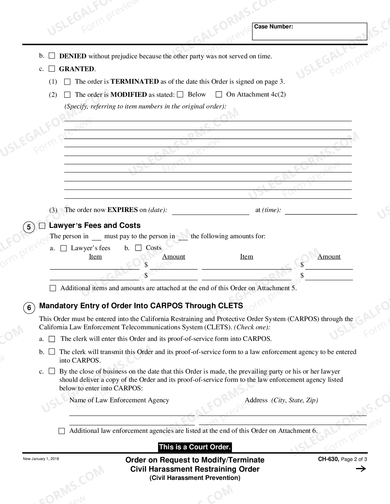Preview Order on Request to Modify or Terminate Civil Harassment Restraining Order