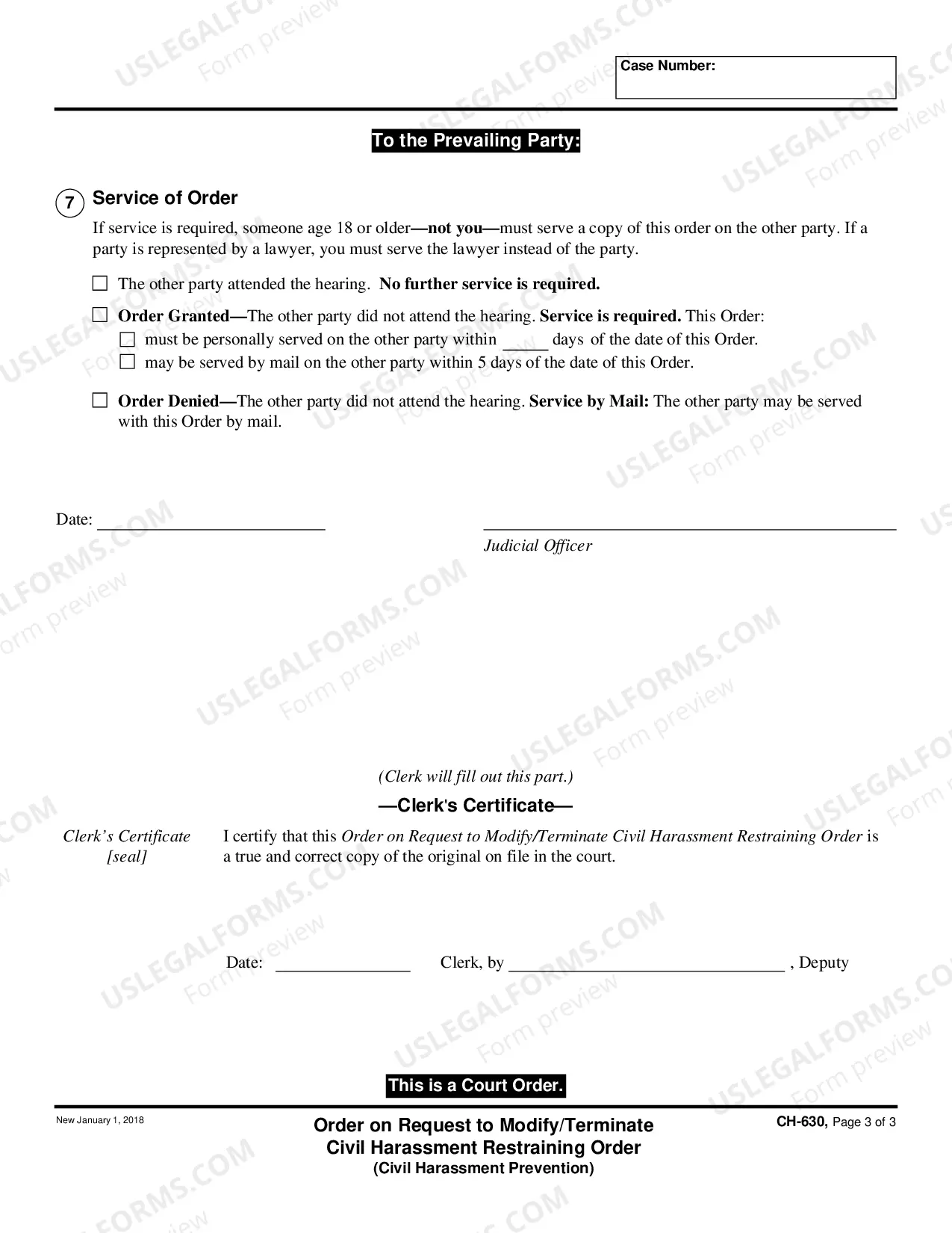 Preview Order on Request to Modify or Terminate Civil Harassment Restraining Order