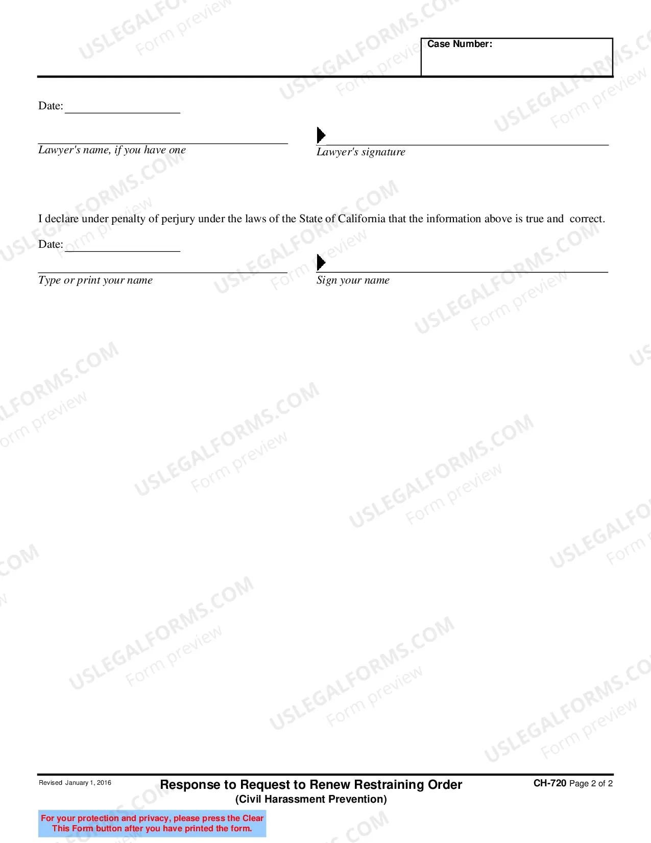 Preview Response to Request to Renew Restraining Order