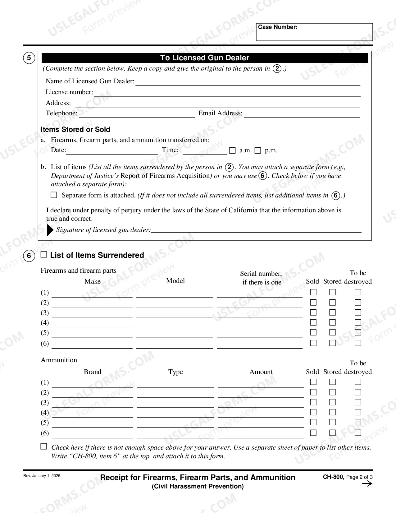 Preview Proof of Firearms Turned In, Sold, or Stored - Civil Harassment Prevention