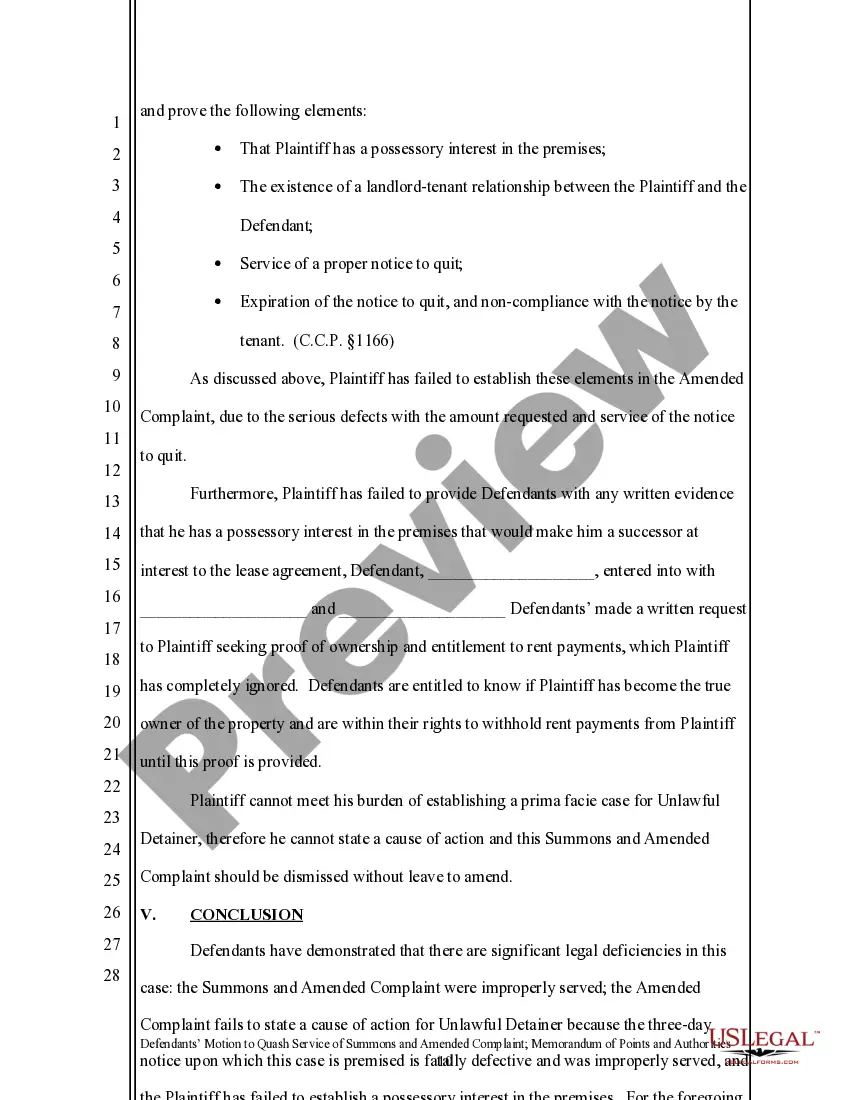 Preview California Motion to Quash and Memorandum
