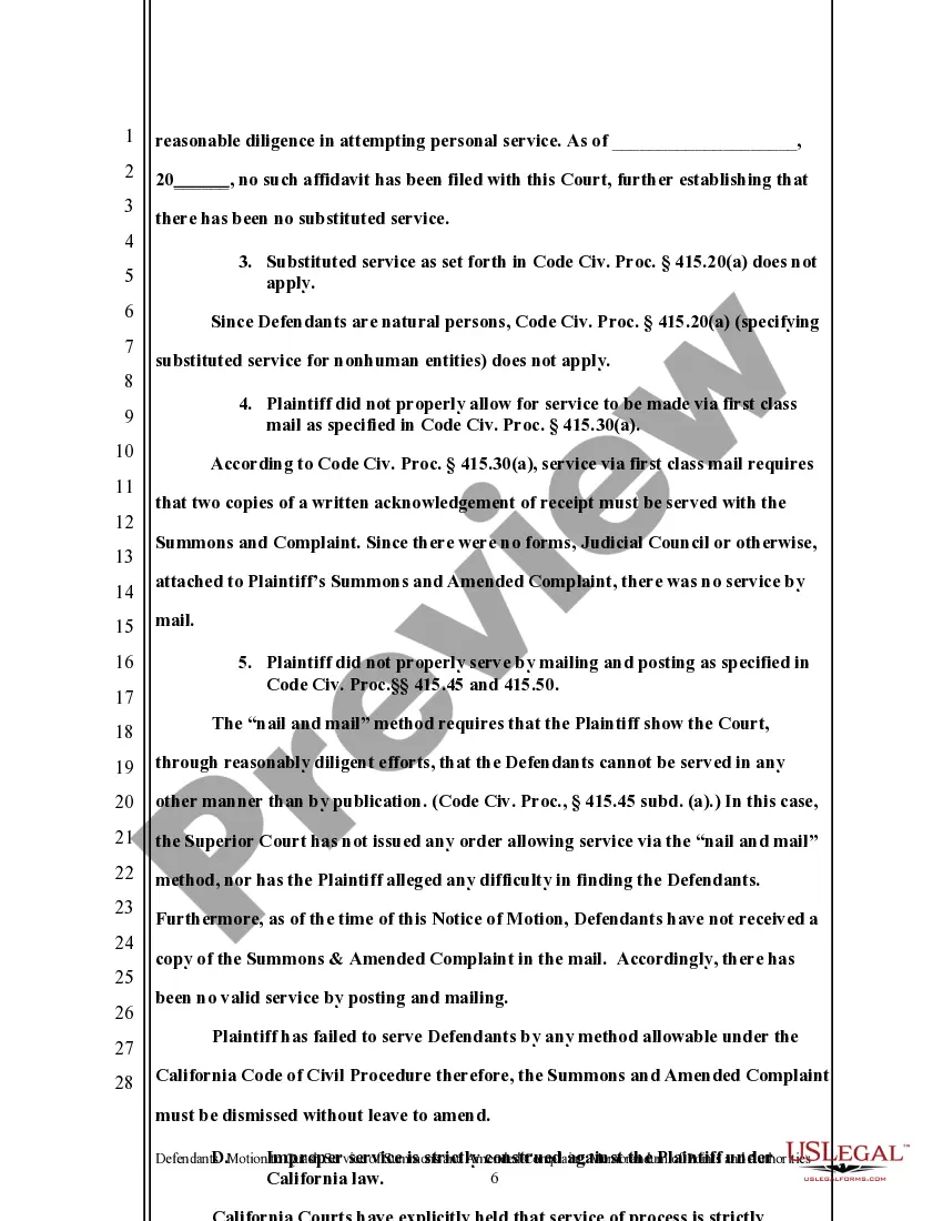 Preview California Motion to Quash and Memorandum