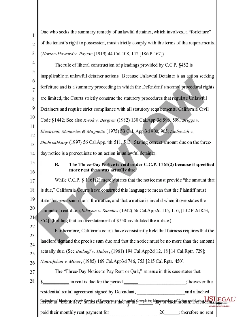 Preview California Motion to Quash and Memorandum