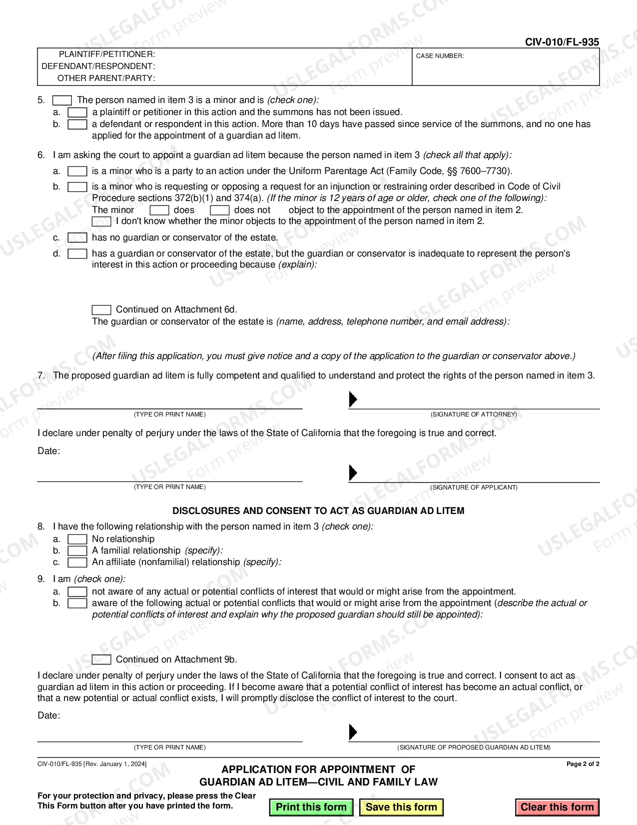 Preview Application and Order for Appointment of Guardian Ad Litem - Civil