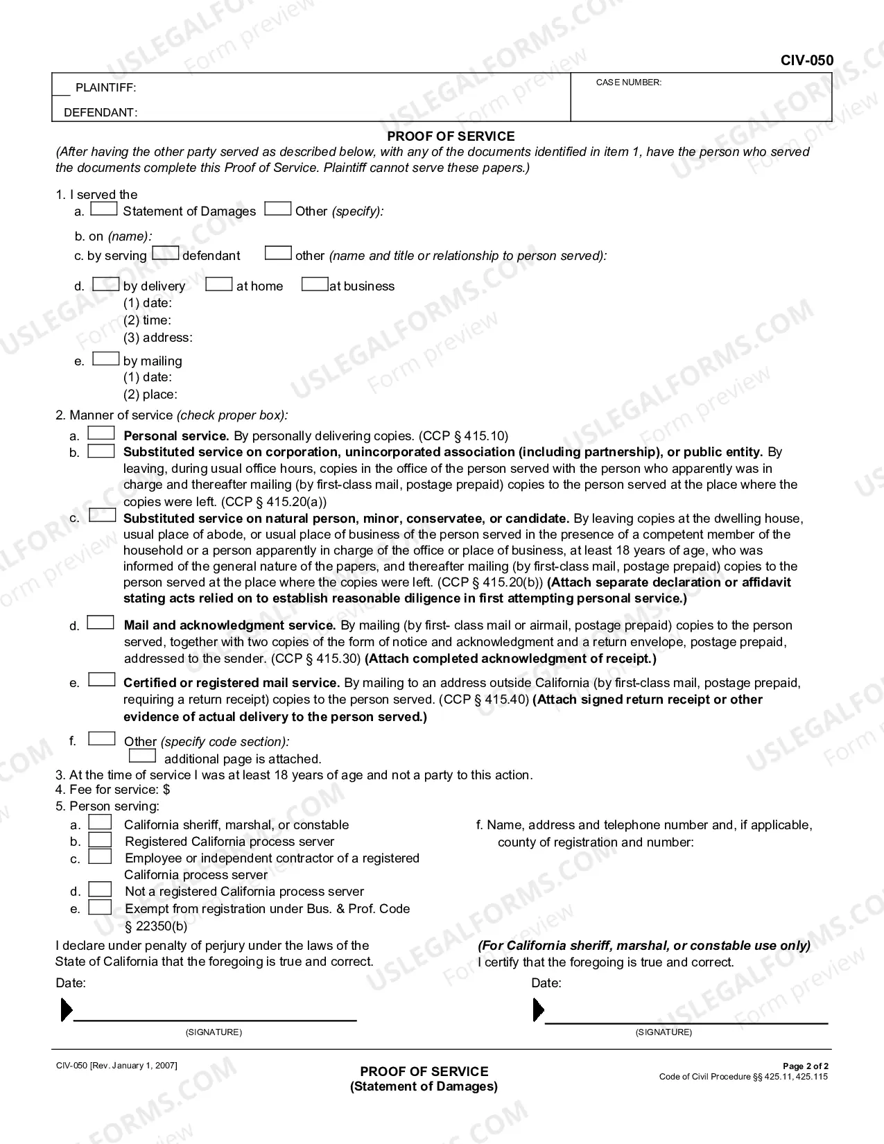 Preview Statement of Damages for Personal Injury or Wrongful Death