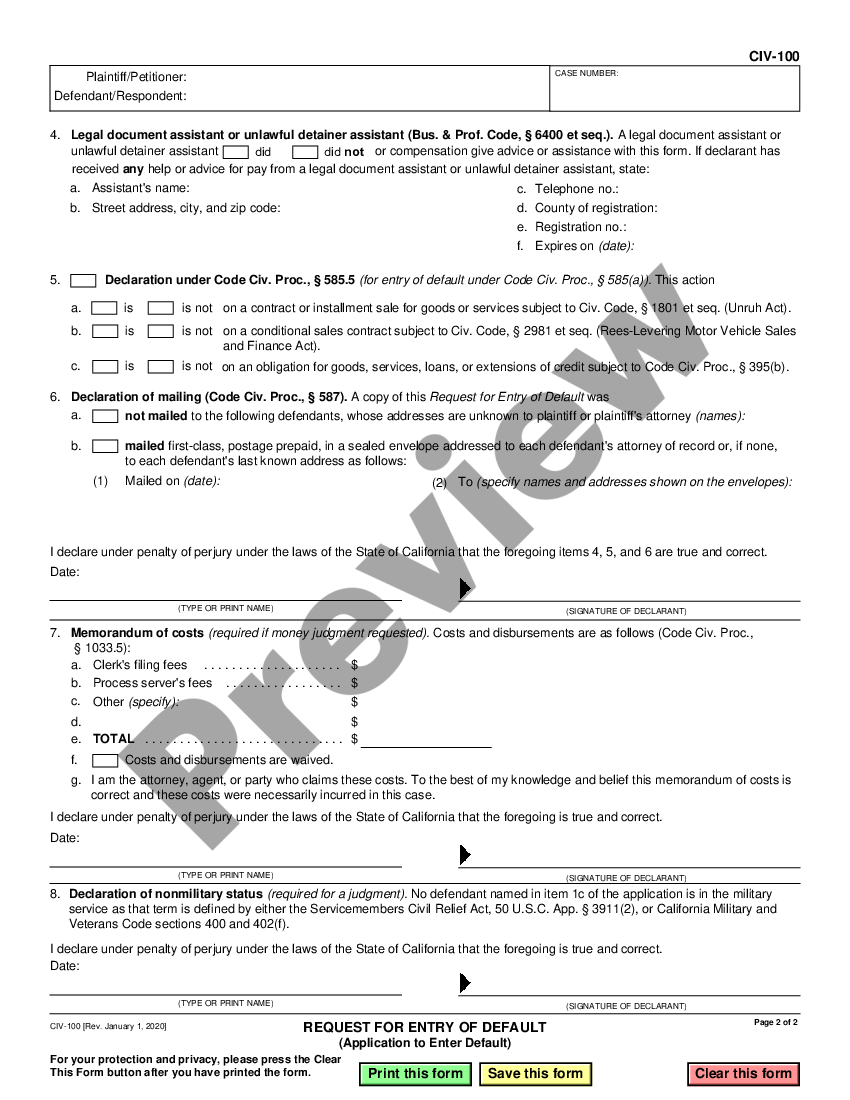 California Request To Enter Default Form Fillable Printable Forms