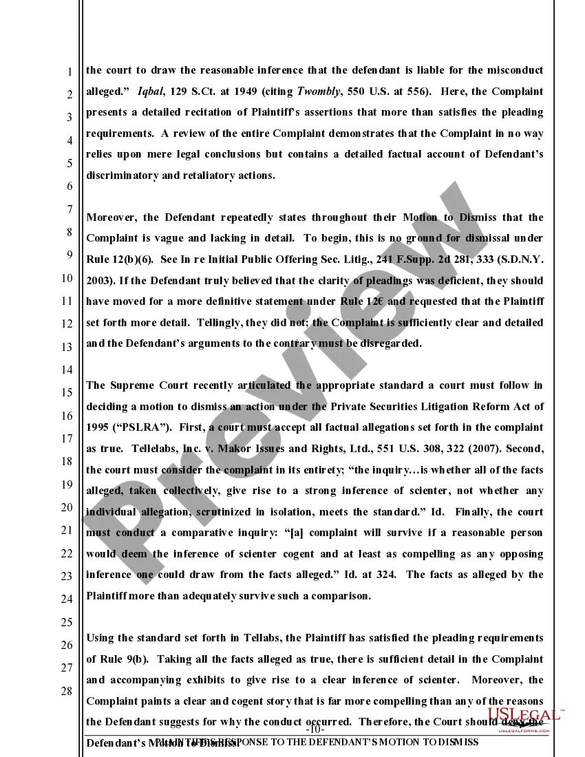 Preview Plaintiff's Opposition to Defendant's Motion to Dismiss