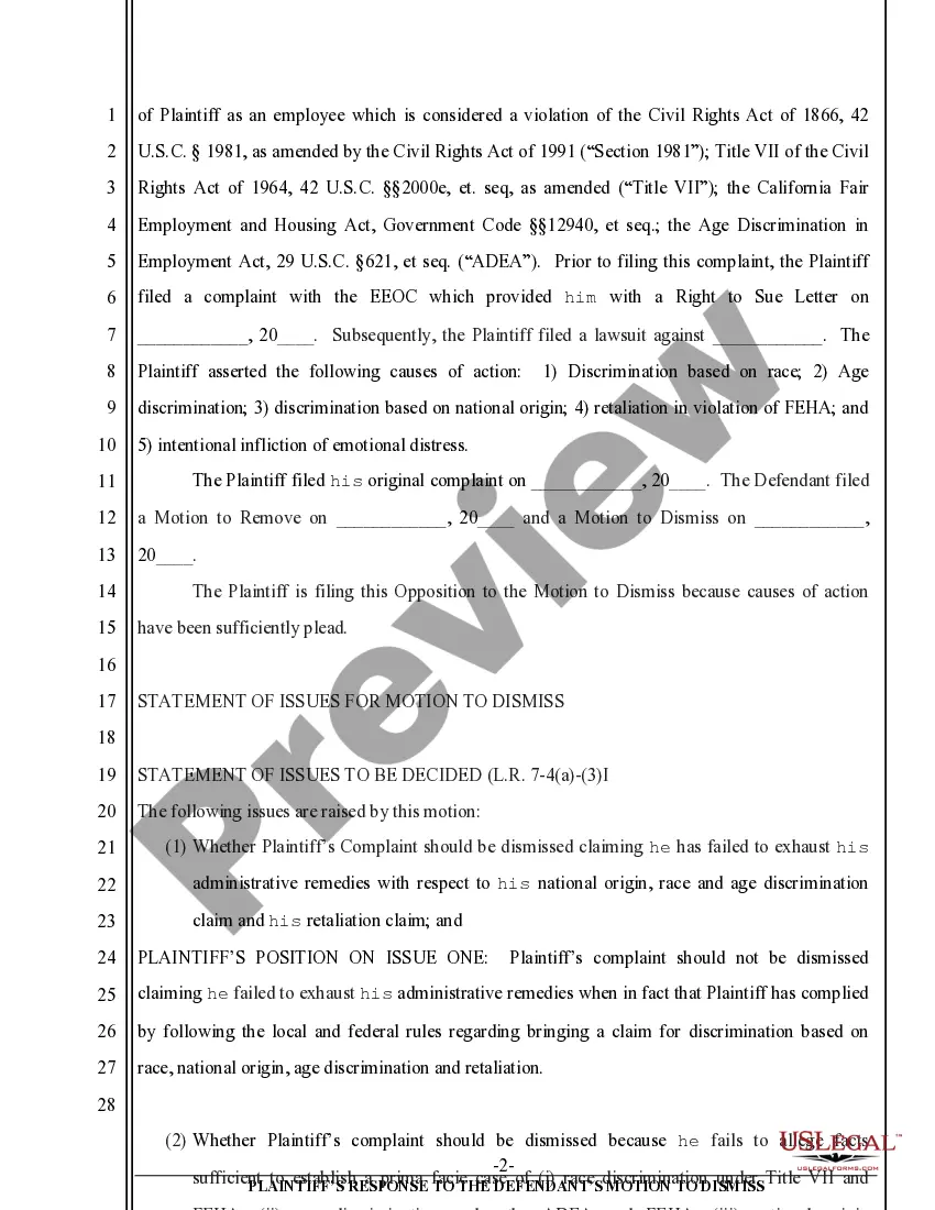 Preview Plaintiff's Opposition to Defendant's Motion to Dismiss