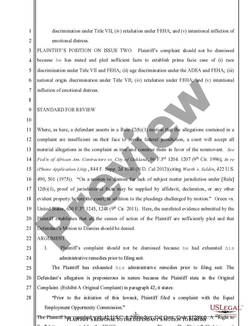 Preview Plaintiff's Opposition to Defendant's Motion to Dismiss